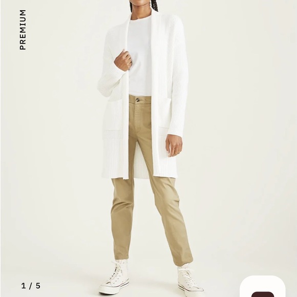 Dockers Long Cardigan Sweater, Relaxed Fit Cotton rib open cardigan White M - Picture 3 of 10
